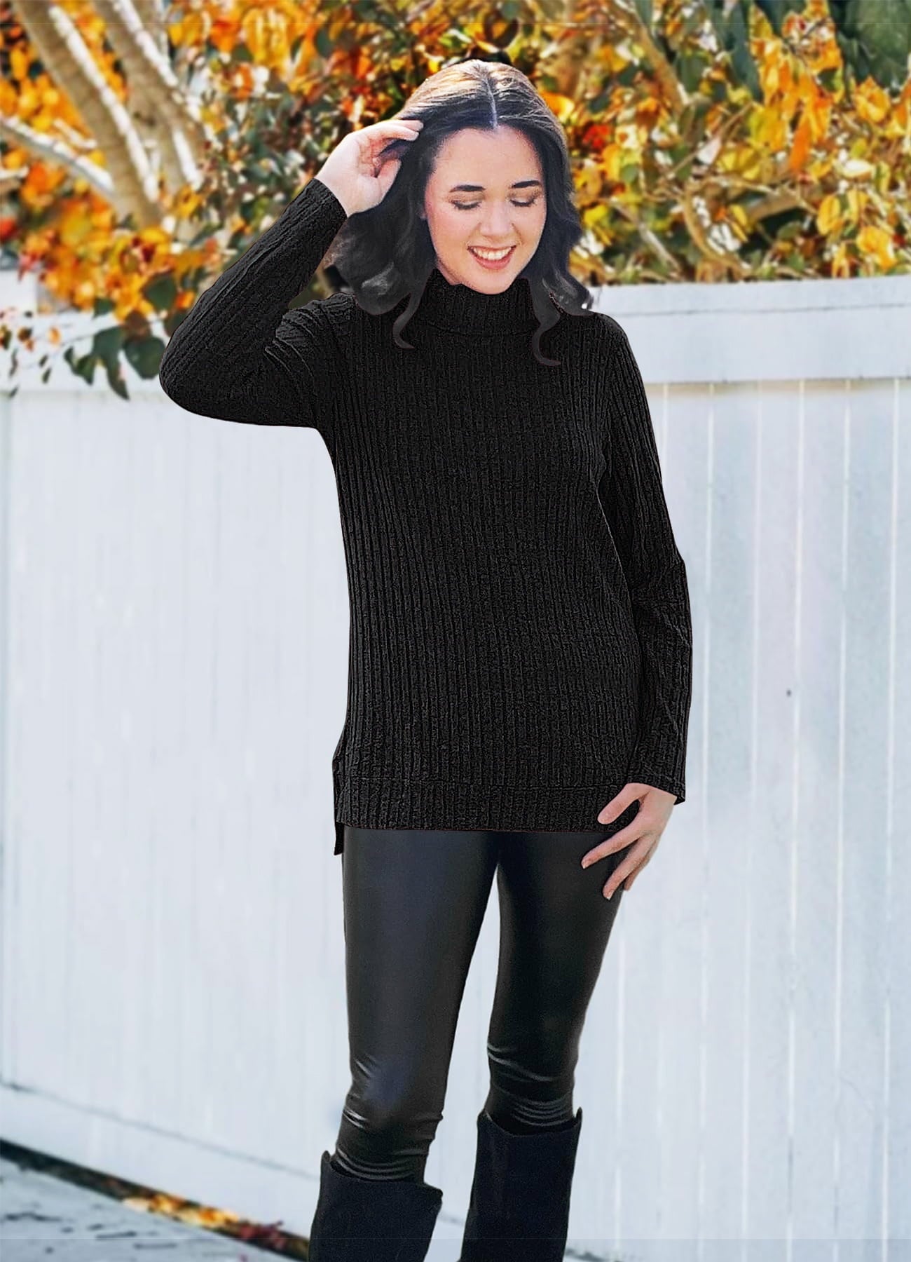 SHIBEVER Sweaters for Women Long Sleeve Pullover Casual Fall Tunic Tops Turtleneck Lightweight Soft Sweaters Side Split Loose Winter Clothes