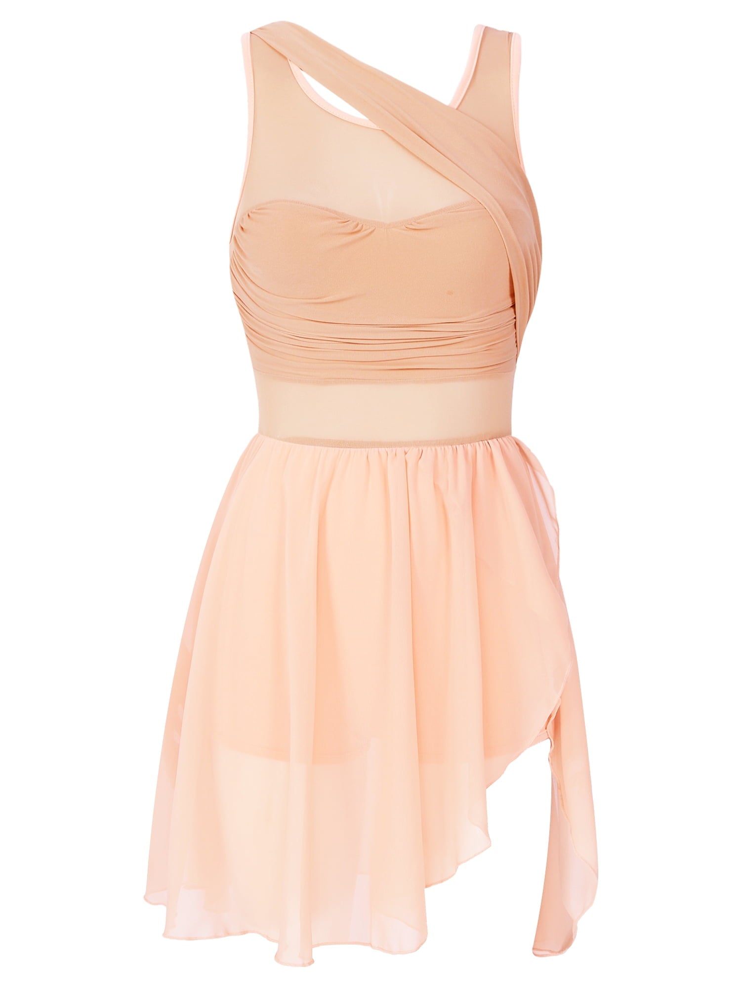 renvena Women Lyrical Modern Contemporary Dance Ballet Skirted Leotards Chiffon High Low Dress Red S